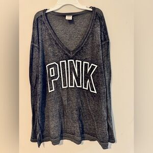 PINK Gray V-Neck Long Sleeve Shirt, size large